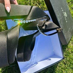 Versace Black Heels with Gold and Silver Accents